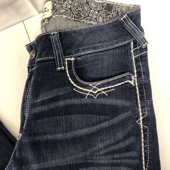 Ariat REAL Jeans Womens 33R Blue Mid Rise Entwined Boot Cut Marine 10017510 West - Picture 10 of 13